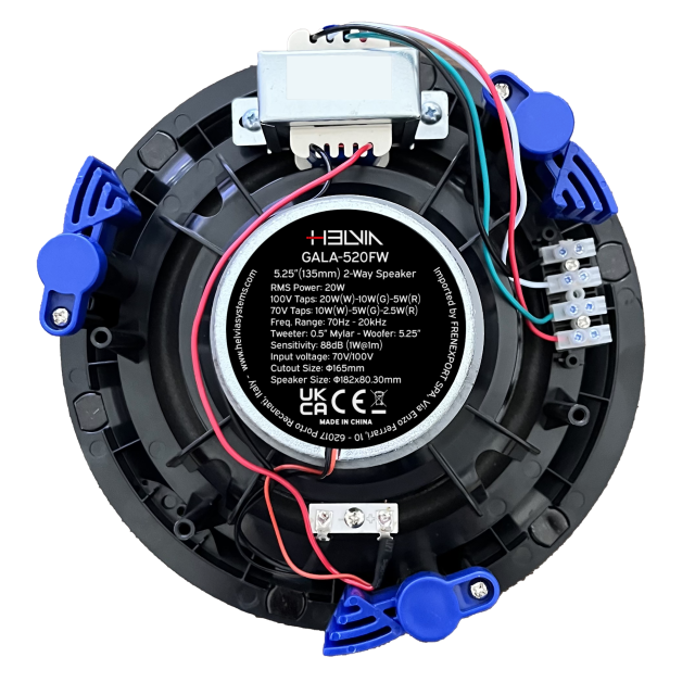 70V/100V 2-Way 5.25” Ceiling Speaker with Frameless Grille, White