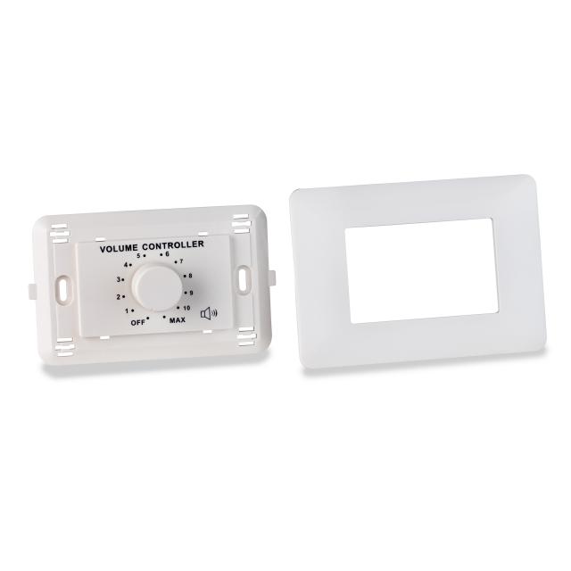 10W Volume attenuator for 70-100V speakers, 11 positions + Off,  with auxiliary line and 24V alarm control