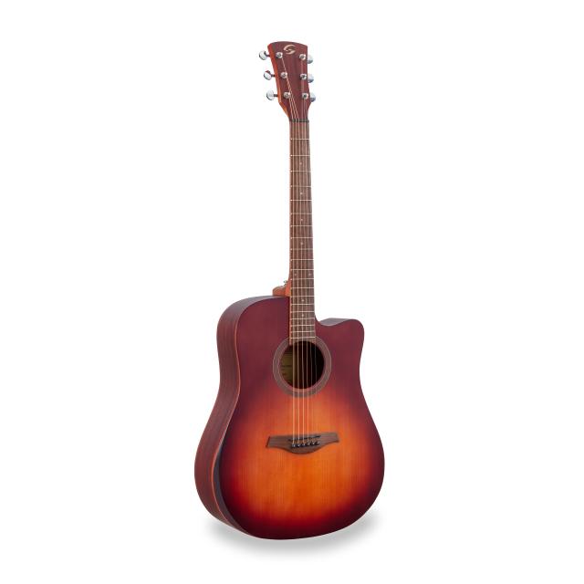 Dreadnought cutaway acoustic guitar with mahogany armrest and preamp