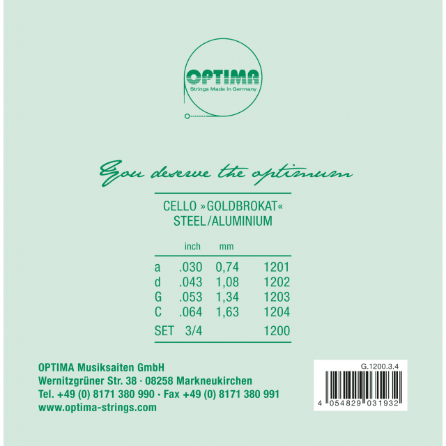 SET OPTIMA GOLDBROKAT G 1200 3/4 CELLO 3/4